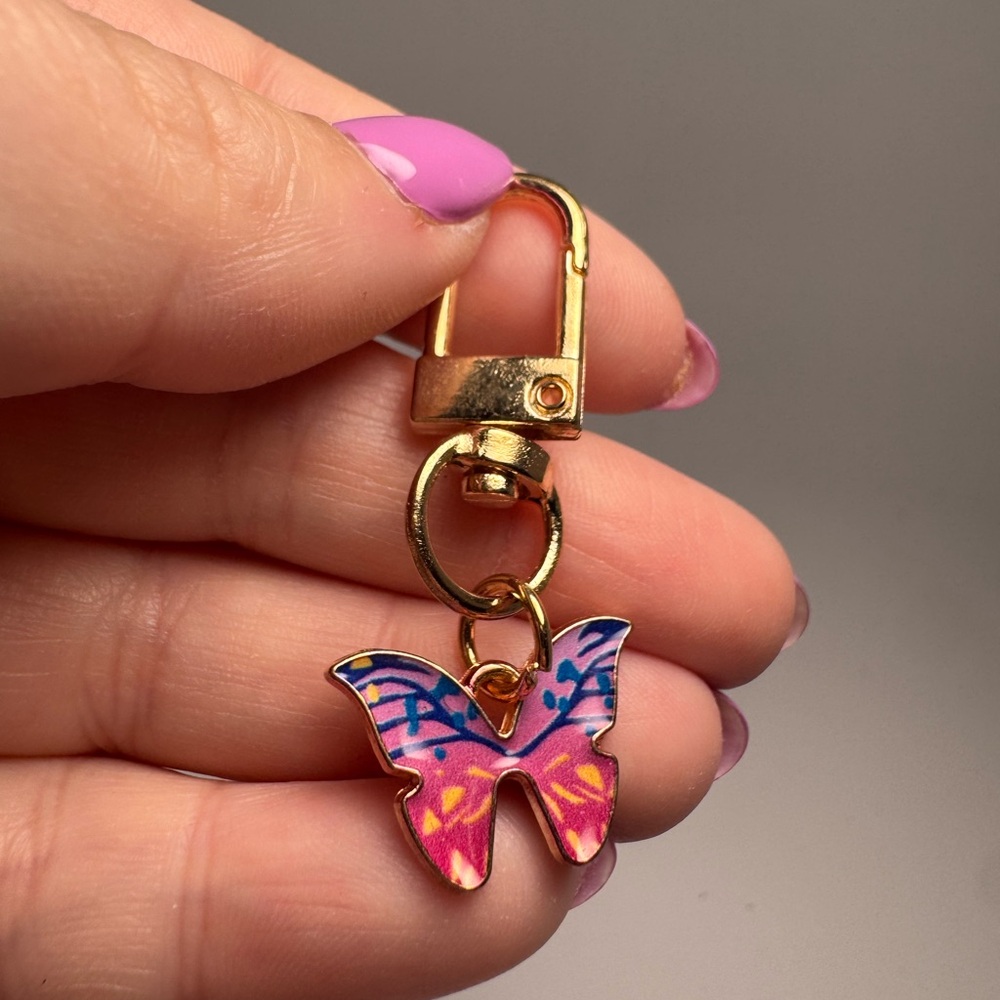 Enamel & Gold Butterfly Pink & Purple Bag Charm/Key Chain